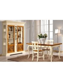 VETRINA 2 PORTE IN LEGNO CLASSICA AVORIO NOCE 146X53X213