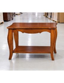 TAVOLINO SAGOMATO IN LEGNO MASSELLO CON RIPIANO TINTA NOCE MISURA L.81 P.42 H.56