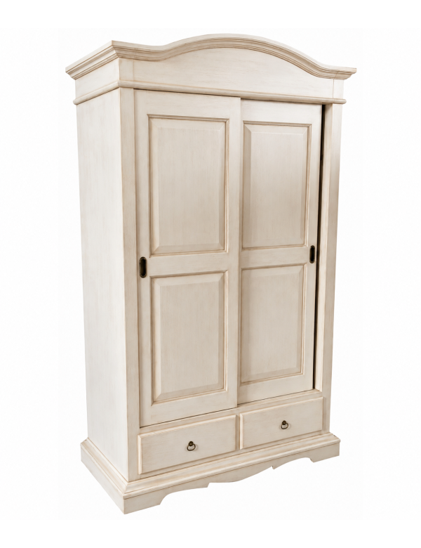 Armadio 2 ante scorrevoli legno shabby bianco anticato 122X59X200