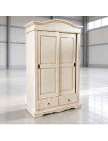 Armadio 2 ante scorrevoli legno shabby bianco anticato 122X59X200