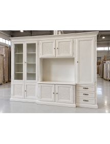 PARETE ATTREZZATA PORTA TV CLASSICA IN LEGNO DECORO SHABBY BIANCO 3...