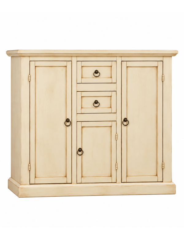Madia Credenza in Legno Avorio Anticato 3 Ante e 2 Cassetti L.100 P.39 H.85
