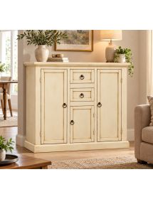 Madia Credenza in Legno Avorio Anticato 3 Ante e 2 Cassetti L.100 P.39 H.85