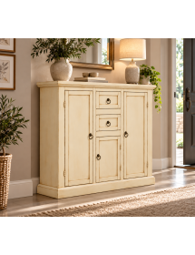 Madia Credenza in Legno Avorio Anticato 3 Ante e 2 Cassetti L.100 P.39 H.85