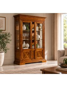 VETRINA 2 PORTE IN LEGNO CON INTARSI NOCE BASSANO L.146 P.53 H. 213