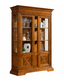VETRINA 2 PORTE IN LEGNO CON INTARSI NOCE BASSANO L.146 P.53 H. 213 vista frontale