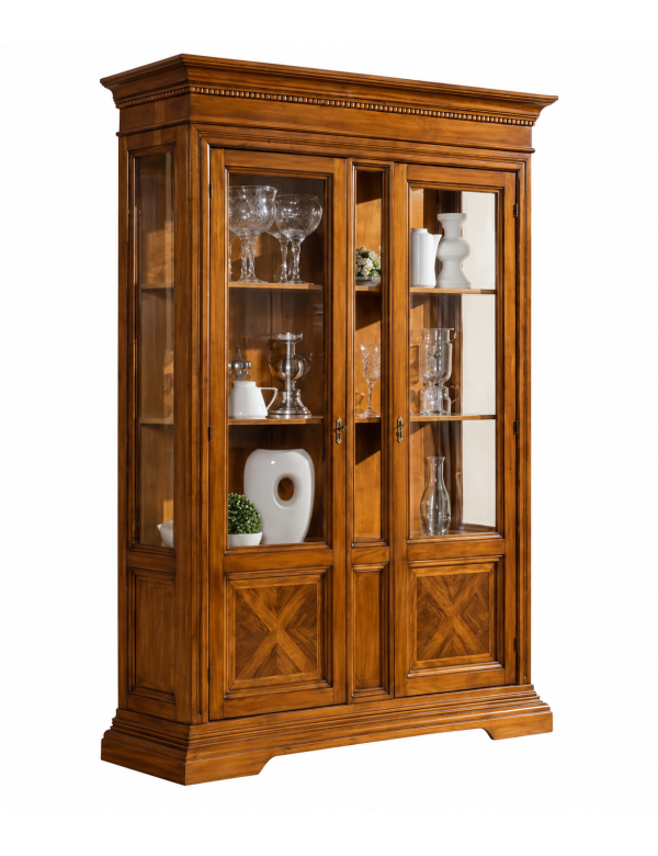 VETRINA 2 PORTE IN LEGNO CON INTARSI NOCE BASSANO L.146 P.53 H. 213 vista frontale