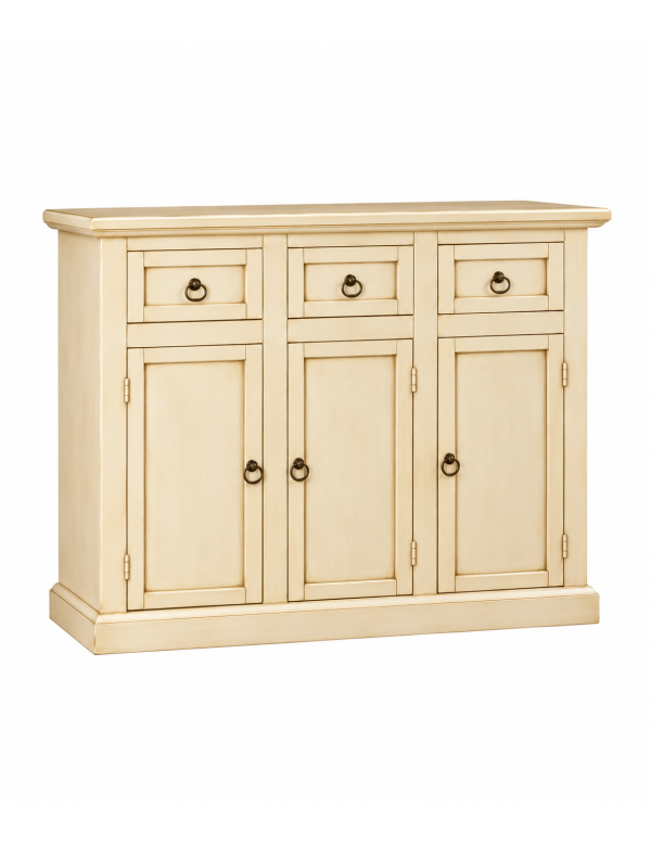 Madia Credenza in Legno Avorio Anticato con 3 Ante e 3 Cassetti – L.100 P.39 H.85 cm vista frontale