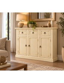 Madia Credenza in Legno Avorio Anticato con 3 Ante e 3 Cassetti – L.100 P.39 H.85 cm