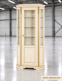Vetrina Angolare Shabby Chic in Legno Massello 1 Porta - Colorata, Oro o Argento | L.76 P.76 H.215