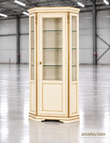 Vetrina Angolare Shabby Chic in Legno Massello 1 Porta - Colorata, Oro o Argento | L.76 P.76 H.215