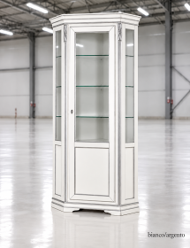 Vetrina Angolare Shabby Chic in Legno Massello 1 Porta - Colorata, Oro o Argento | L.76 P.76 H.215