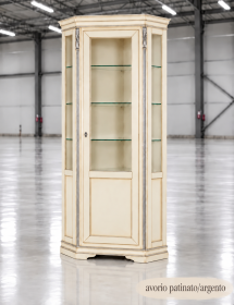 Vetrina Angolare Shabby Chic in Legno Massello 1 Porta - Colorata, Oro o Argento | L.76 P.76 H.215