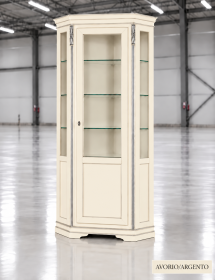 Vetrina Angolare Shabby Chic in Legno Massello 1 Porta - Colorata, Oro o Argento | L.76 P.76 H.215