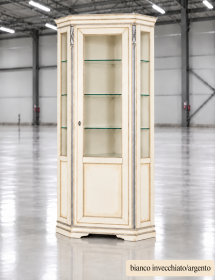 Vetrina Angolare Shabby Chic in Legno Massello 1 Porta - Colorata, Oro o Argento | L.76 P.76 H.215