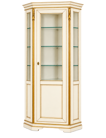 Vetrina Angolare Shabby Chic in Legno Massello 1 Porta - Colorata, Oro o Argento | L.76 P.76 H.215