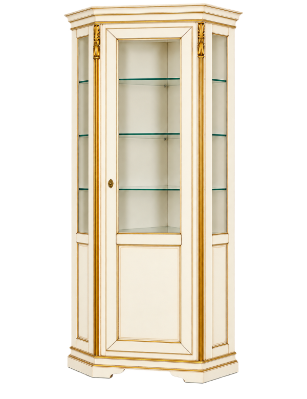 Vetrina Angolare Shabby Chic in Legno Massello 1 Porta - Colorata, Oro o Argento | L.76 P.76 H.215
