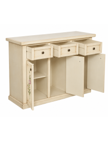 Credenza 3 porte 3 cassetti shabby avorio anticato decori 100x39x85
