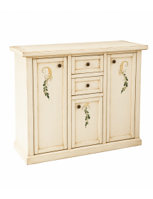 Credenza 3 porte 2 cassetti shabby avorio anticato decori 100x39x85