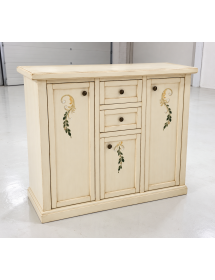 Credenza 3 porte 2 cassetti shabby avorio anticato decori 100x39x85