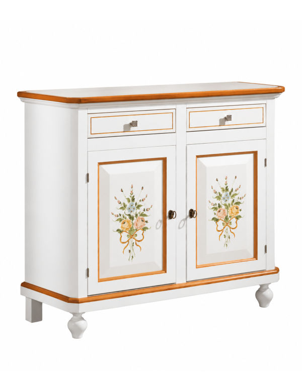 MADIA CREDENZA NAPOLETANA 2 PORTE LACCATO BIANCO DECORI 104x43x98
