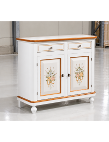 MADIA CREDENZA NAPOLETANA 2 PORTE LACCATO BIANCO DECORI 104x43x98