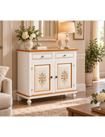 MADIA CREDENZA NAPOLETANA 2 PORTE LACCATO BIANCO DECORI 104x43x98