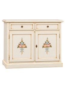 Credenza 2 Ante legno shabby bianco anticato decorato 105X42X85