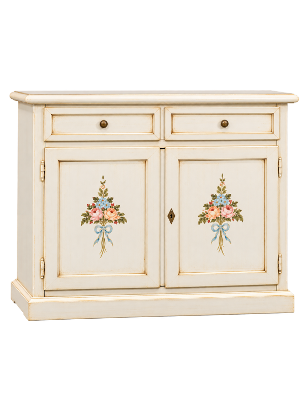 Credenza 2 Ante legno shabby bianco anticato decorato 105X42X85