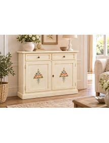 Credenza 2 Ante legno shabby bianco anticato decorato 105X42X85