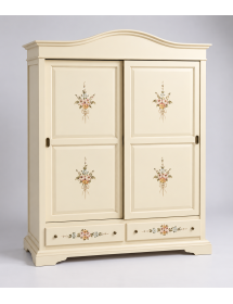 Armadio 2 ante scorrevoli legno shabby avorio decori 180X67X225