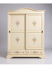 Armadio 2 ante scorrevoli legno shabby avorio decori 180X67X225