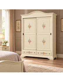Armadio 2 ante scorrevoli legno shabby avorio decori 180X67X225