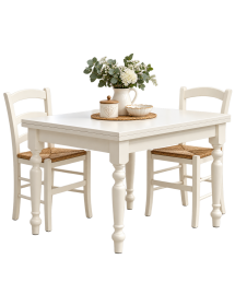 Set tavolo quadrato bianco 80x80 90x90 100x100 allungabile con 4 sedie seduta paglia