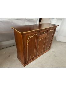 Madia Credenza Arte Povera Noce 3 Porte e 1 Cassetto con Decori Oro | L120 P39 H85 cm