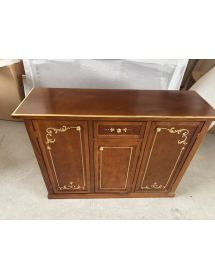 Madia Credenza Arte Povera Noce 3 Porte e 1 Cassetto con Decori Oro | L120 P39 H85 cm