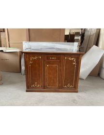 Madia Credenza Arte Povera Noce 3 Porte e 1 Cassetto con Decori Oro | L120 P39 H85 cm