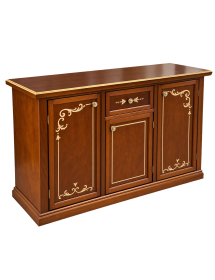 Madia Credenza Arte Povera Noce 3 Porte e 1 Cassetto con Decori Oro | L120 P39 H85 cm