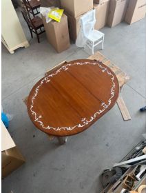 Tavolo Rotondo Allungabile in Legno Noce e Bianco Decorato 100-120 cm
