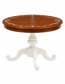 Tavolo Rotondo Allungabile in Legno Noce e Bianco Decorato 100-120 cm vista frontale