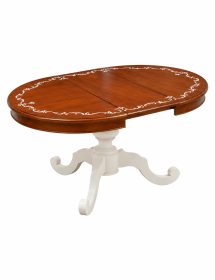 Tavolo Rotondo Allungabile in Legno Noce e Bianco Decorato 100-120 cm