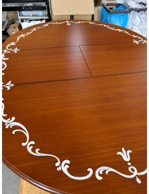 Tavolo Rotondo Allungabile in Legno Noce e Bianco Decorato 100-120 cm