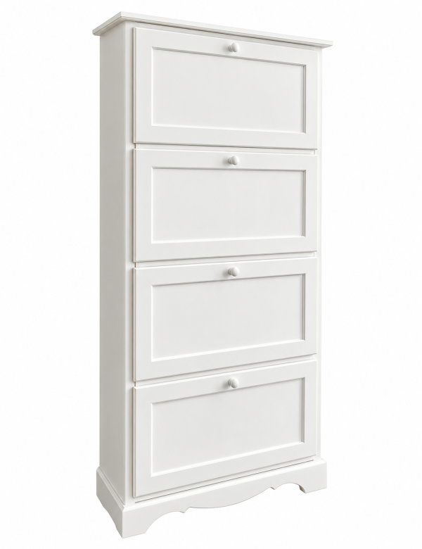 MOBILI 2G -  Scarpiera 4 ante ribalta arte povera legno bianco 79X30X170 (1281) vista frontale