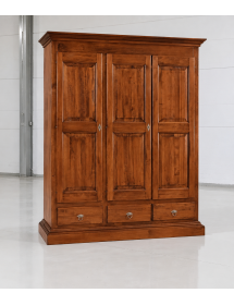 Armadio 3 porte arte povera in legno tinta noce 182x61x221 (611)