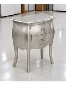 COMODINO BOMBATO 2 CASSETTI LEGNO ARGENTO 49x29X61 (1252)
