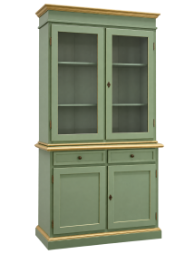 Cristalliera 2 porte shabby legno verde salvia filo oro 105x42x206 vista frontale