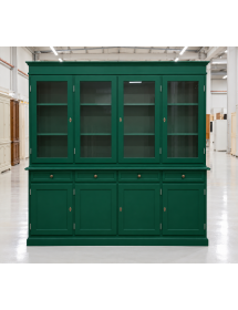 Cristalliera classica 4 porte 4 cassetti legno shabby verde 205X42X205
