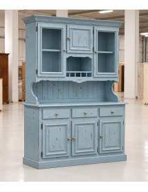 CRISTALLIERA 3 PORTE IN PINO MASSELLO COUNTRY AZZURRO CONSUMATO L.147 P.43 H.204