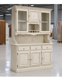 CRISTALLIERA 3 PORTE IN PINO MASSELLO COUNTRY BIANCO CONSUMATO L.147 P.43 H.204