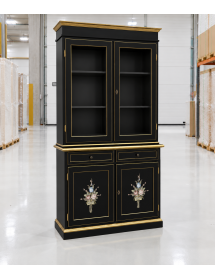 Cristalliera 2 porte shabby legno nero decorata filo oro 105x42x206